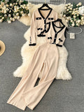 Yipinpay Autumn Thick Knitted Three Pieces Sets Ladies Design Loose Cardiagsn+Knit Vest+Elastic Long Pants OL Sweater Suits