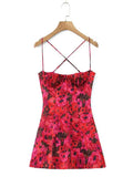 Yipinpay Summer Women Vintage Floral Print Wire Bra Halter Sling Sexy Dress Fashion Backless Ladies Night Out Party Mini Robe