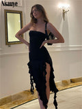 yipinpay Ruffles Irregular Elegant Chic Midi Dresses For Women Y2K 2023 Party Club Birthday Fashion Strapless Summer Dress Outfits