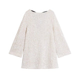 Yipinpay Winter Women Contrast Color Bow Sequin Dress O Neck Long Sleeve Female Christmas Party Mini Dresses