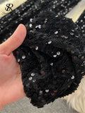 Yipinpay Autumn Elegant Sexy Black Jumpsuits 2024 Europen Fashion Off the Shoulder Feather Patchwork Sequins Slim Long Playsuit