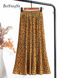 yipinpay Women Vintage New Fashion Skirt Elastic High Waist Pleated Leisure Retro Skirt Female Streetwear Luxury Faldas Clothes