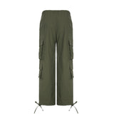 Yipinpay Drawstring Cargo Style Parachute Pants Basic Pockets Baggy Trousers Women Sporty Y2K Teachwear Sweatpants