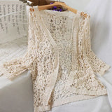 Yipinpay thin shawl with new solid color lace camisole jacket, women's cardigan, hollowed out knit sweater