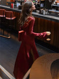 Yipinpay Backless Satin Fashion Maxi Dress For Women Elegant Solid Slim Patchwork Long Sleeve Autumn 2024 Female Gown Long Dress