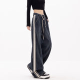 yipinpay Vintage Blue Stripe Jeans Fashion Baggy High Waist Straight Pants Street Casual Wide Leg Mopping Denim Trouser Ladies