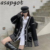 Yipinpay Temperament Loose V Neck Graffiti Cardigan Knitted Jacket Long Autumn Winter Knitted Sweaters Tops Fashion Casual Pull