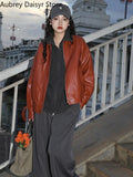 Yipinpay Vintage Red Leather Jacket Women Streetwear Moto Biker Zipper Leather Jacket Female Winter High Street Chic Leather Coat