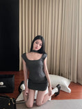 Yipinpay Girl Preppy Style Suit Women's Square Collar Slim Fit Short-sleeved Top High Waist Mini Skirt Two-piece Set Female Clothes