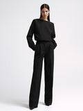 Yipinpay Office 2-Piece Pants Suits Elegant Lady Long Sleeves Top And Classic Wide Pants Floor-Length Business Sets Two Piece