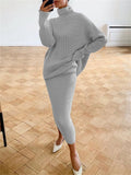Yipinpay Knitted 2 Piece Outfit Set Casual Long Sleeve Sweater Top And Pencil Long Skirts Elegant Autumn Two Piece Sweater Sets