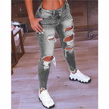 Yipinpay Spring New Women's Low Waist Ripped Jeans Fashion Slim Hip Lift Elastic Ankle-Length Denim Pencil Pants Plus Size Jeans 5XL