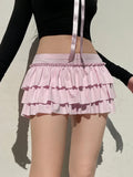 Yipinpay New Pink Casual Sweet Solid Bow A-Line Skirt with Skirt Slim Low-Waisted Mini Skirts Women Fashion Streetwear Ladies Chic