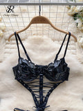 Yipinpay Strap PU Leather Sexy Bodysuits Ladies Sleeveless Hollow Out Lingerie Erotic Nightwear Fashion Backless Sexy Playsuits