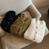 Yipinpay Neck Cropped White Mohair Knitted Cardigan Retro Casual Lazy Oversized Sueters Sweaters for Women Solid Fur Clothes Jacket