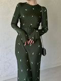 Yipinpay Fashion High Waist Long Dress Ladies Long Sleeve Slim Ruffled Patchwork Elegant Party Dress Printed Casual Maxi Dress 2024