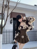 Yipinpay Hot Girl Suit Women's Autumn/Winter Faux Fur Short Coat Strap Slim Fit A-line Dress Two-piece Set Fashion Female Clothes