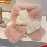 Yipinpay Sweet Hot Girl Pink Bow Neck Scarf Women's Autumn/Winter Faux Fur Cute Fury Scarf Fashion Female Trendy Accessories
