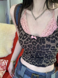 Yipinpay Two Pieces Lace Patchwork Camisole Personality Sexy Streetwear Bow Cropoed Top Summer Y2k Aesthetic Tanks Outerwear 2024