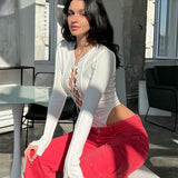 Yipinpay Ribbed Knitted Long Sleeve Tie Up Sexy Bodysuit Bandage Patchwork Bodycon Club Party Body Women Outfit High Waist Top S M L