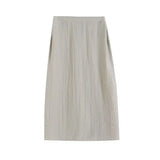 Yipinpay Elegant Women Vintage High Waist Straight Midi Skirt Back Zipper Slit Hem Ladies Office Skirts