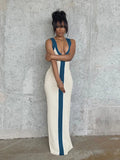 Yipinpay Simenual Sexy V-neck Slip Draped Maxi Dress Gown Straps Patchwork Elegant Prom Dress Club Party Outfits Summer Casual Streetwear