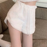 Yipinpay Autumn Winter Women's Plush Sweater Slim Retro Fashion Thickened Short High Waisted Bear Hooded Top and Short Pants