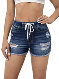 Yipinpay Summer New Women Elastic Waist Ripped Denim Shorts Fashion High Stretch Skinny Sexy Tassel Shorts Jeans S-2XL