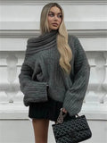Yipinpay Off-Shoulder Solid Knit Sweater Women Casual Loose Long Sleeve Patchwork Oversized Sweater Slim Fashion Pullover Female