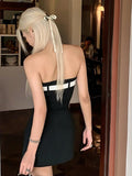 Yipinpay Aesthetic Sexy Sweet Dress Women Mall Gothic Streetwear Fairycore Strapless Bow Patchwork High Waist Mini Dress Female
