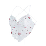 Yipinpay Summer Sexy Chest Wrap, Creative Floral Printing See Through Irregular Hem V-neck Hanging Neck Top Slim Backless Camisole