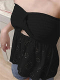 Yipinpay White Tube Top Knit Twist Crop Top Women Elegant Lace Mesh Strapless Corset Top Korean Sexy Streetwear Cute Chiffon Blouse