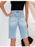 Yipinpay New Women's Summer Ripped Denim Shorts Fashion High Elastic Slim Knee Length Jeans Shorts S-2XL Drop Shipping