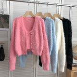 Yipinpay Cashmere Camisole Tops Korean Fashion Fleece Short Pink Cardigan Knitted Coat Pull Sueter White Sweaters for Women 2 Sets