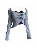 Yipinpay Women Two Pieces Set Halter Top Korean Fashion Gyaru Long Sleeve Crop Tops T-Shirts Y2k Streetwear Tees Coquette Girl New