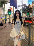 Yipinpay Slim Y2k Mini Dress Woman Short Party One Piece Dress Korean Fashion 2024 Summer Basic Pure Color Sweet Dress Casual Chic