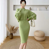 Yipinpay Winter Sweater Dress Two Piece Women Fashion New Office Ladies Sets Knitted Pullover Sweater + Vest Dress