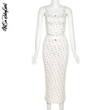 yipinpay Piece Set Women Outfits Y2k Streetwear Sleeveless Corset Tops Long Skirts Printed Slim White Dress Sets Summer Women Clothes