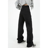 yipinpay Baggy Black Women's Jeans Straight Loose High Waist Trousers Streetwear Classic Casual Fashion Mom Denim Wide Leg Pants