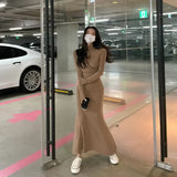 Yipinpay Hip Stretch Khaki Half Turtleneck Mermaid Dress Women Bodycon Vestido Feminino Wild Autumn Bottom Black Knit High Waist
