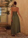 Yipinpay Halter Spaghetti Strap Dress Women Solid Backless Zip Midi Dresses 2024 Spring Summer Female Casual Streetwear Vestido