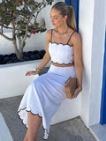 Yipinpay Contrast Color Maxi Skirt Sets Women Elegant Sling Crop Top High Waist Long Skirt 2 Pieces Set Summer Lady Street Outfit