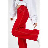 yipinpay Size Red High Waist Women's Jeans Wide Leg Baggy Chic Design Denim Pants Streetwear Vintage Summer Straight Jean Trouser