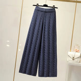 Yipinpay Knitted Wide Leg Pants Women High Waist Drop Loose Knitted Straight Leg Pants Casual Cropped Wide Leg Pants Female Tops