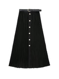 Yipinpay 2023 Women Folds Skirts With Belt Spring Autumn High Waist Front Single Breasted Skirt Female Zipper Midi A-line Skirt