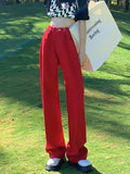 Yipinpay Oversized Wide Leg Jeans Mujer Casual Loose Streetwear Red Baggy Jeans Korean Fashion Boyfriend Mom Jeans