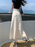 Yipinpay Denim Skirts Womens Summer Casual High Waisted Pocket Midi Skirt Ladies Korean Fashion Mermaid Skirt Female