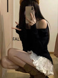 Yipinpay Quality Outfits 2 Piece Skirt Set Slash Neck Luxury Long Sleeved Top + Elastic Waist A-Line Skirt Coquette Autumn Winter