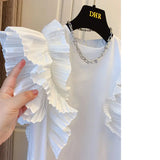 Yipinpay Femme 2023 Summer New Temperament Loose Sleeveless White Ruffled Dress Women Short Wild Pleated Tank Casual Vestido