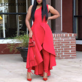 Yipinpay Women Solid Elegant One Shoulder Asymmetrical Slit High Silt Formal Party Red Dress